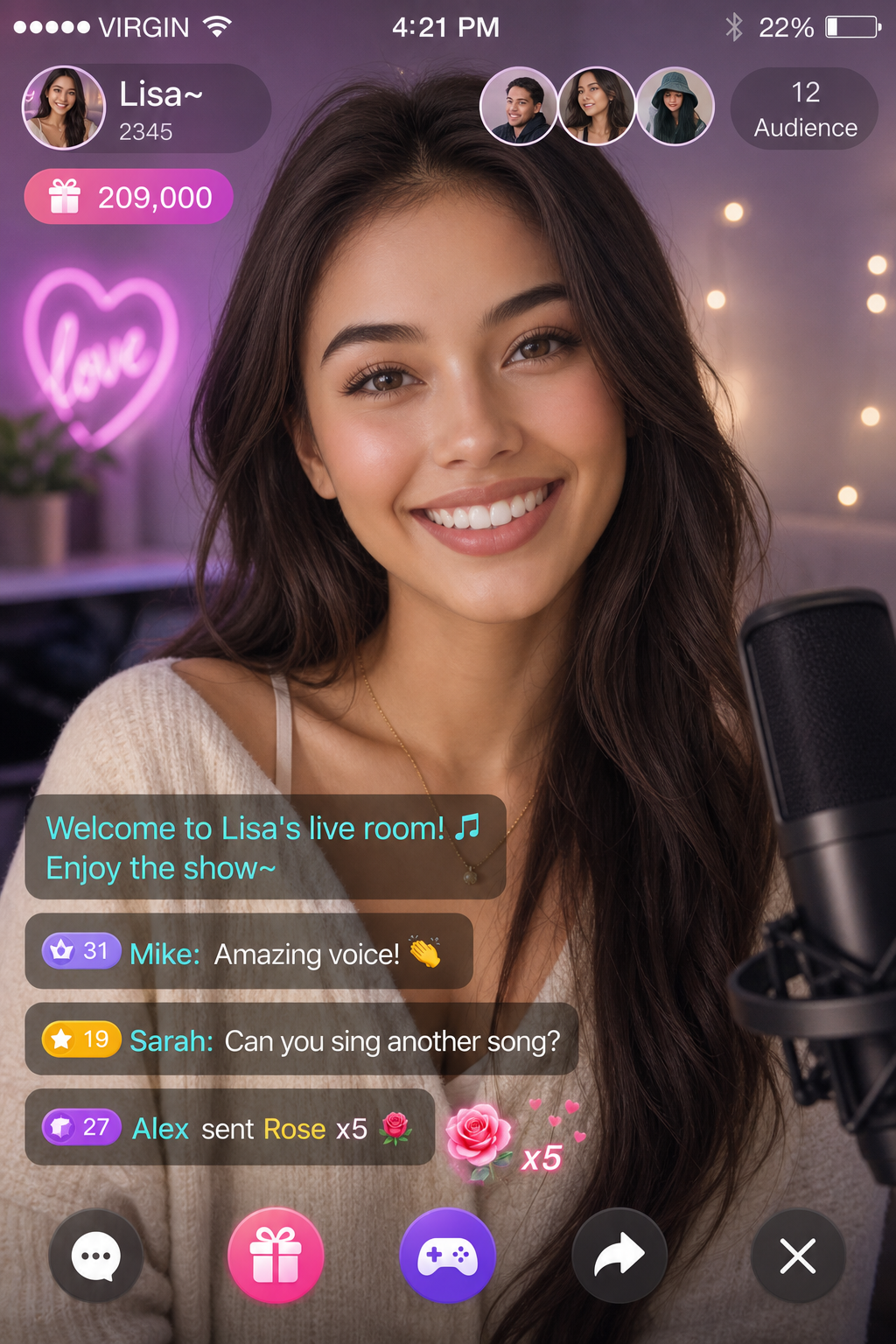 Live streaming room interface