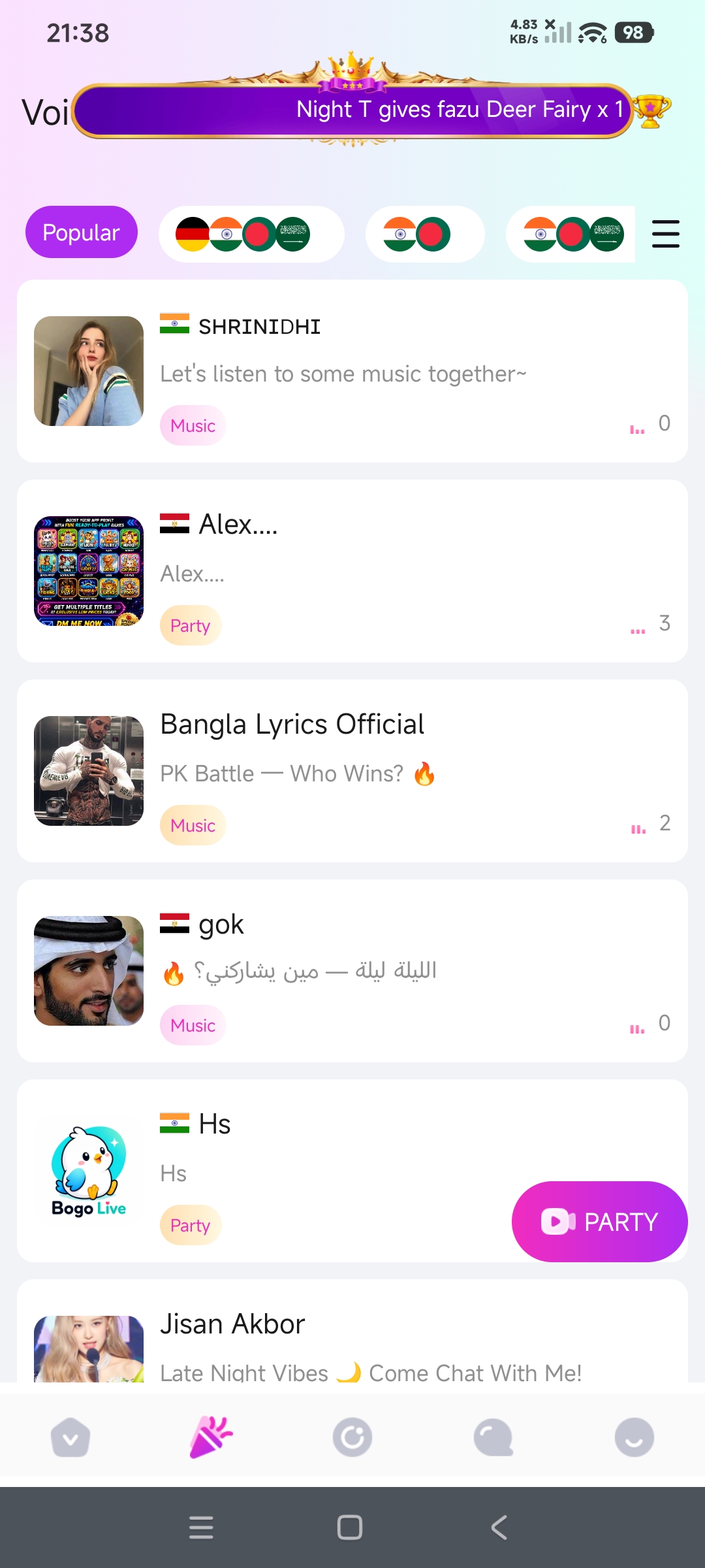 Voice chat room list