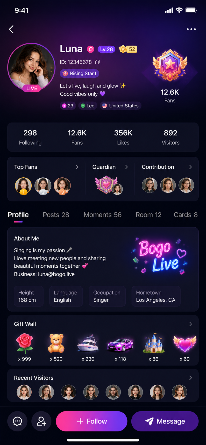 Poppo Live Clone user profile and wallet management page